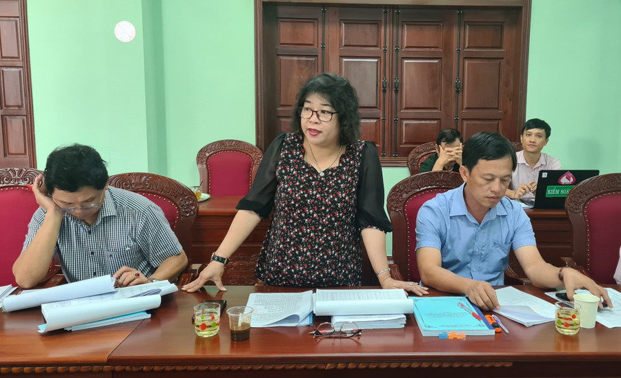 Bà Đinh Thị Giang-Ủy viên Thường trực HĐND tỉnh, Trưởng ban Dân tộc HĐND tỉnh, thành viên đoàn giám sát tham gia ý kiến tại buổi làm việc. Ảnh: Ngọc Sang Bà Đinh Thị Giang-Ủy viên Thường trực HĐND tỉnh, Trưởng ban Dân tộc HĐND tỉnh, thành viên đoàn giám sát tham gia ý kiến tại buổi làm việc. Ảnh: Ngọc Sang