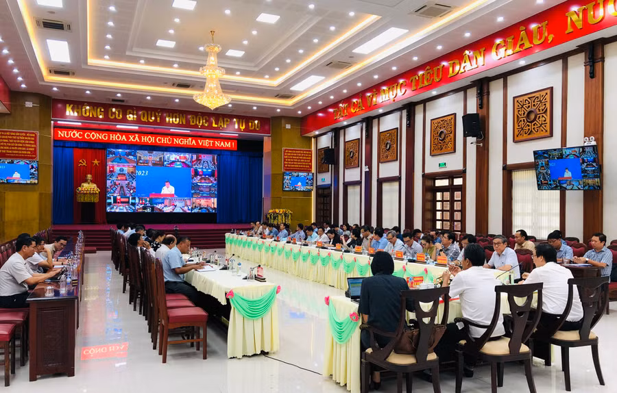 Quang cảnh hội nghị tại điểm cầu tỉnh Gia Lai. Ảnh: Ngọc Sang