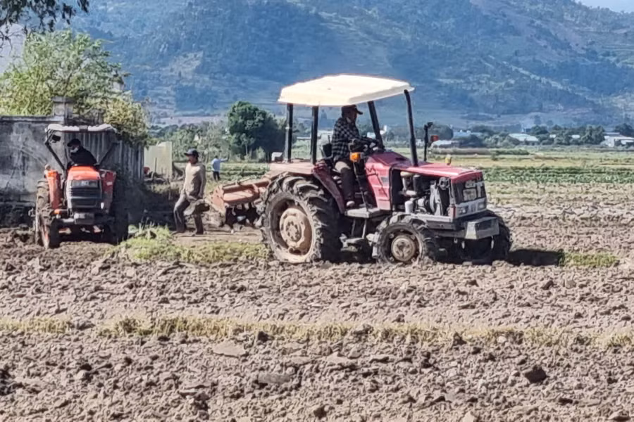 Người dân xã Chư A Thai làm đất để trồng khoai lang. Ảnh: Sang Phương