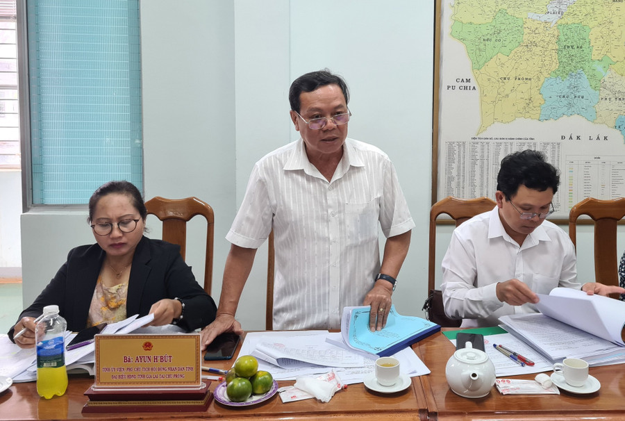 Ông Nguyễn Đình Phương-Ủy viên Thường trực HĐND tỉnh, Trưởng ban Kinh tế-Ngân sách HĐND tỉnh, thành viên đoàn giám sát tham gia ý kiến tại buổi làm việc. Ảnh: Ngọc Sang