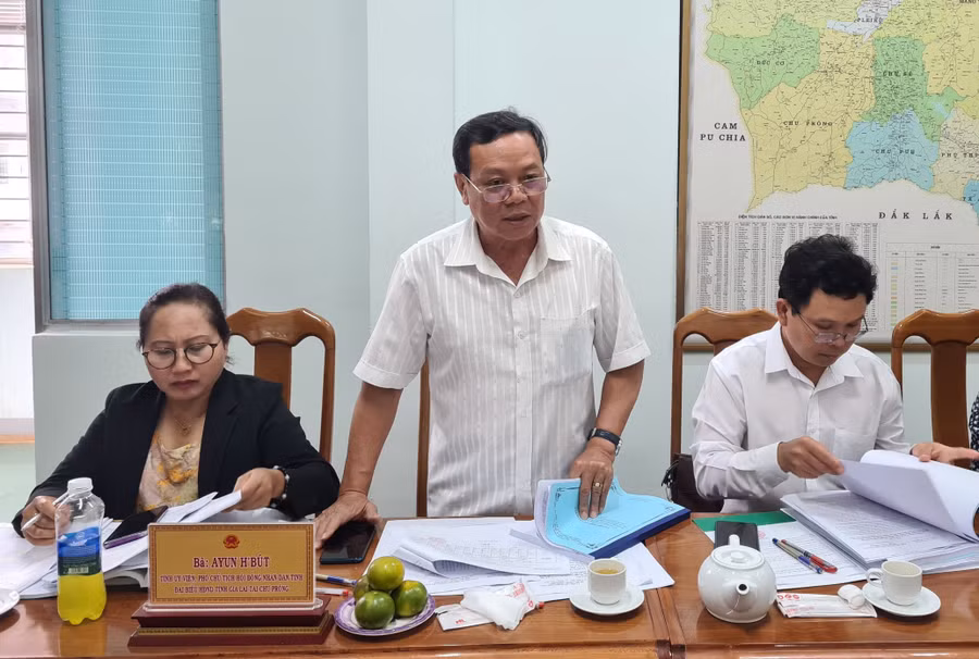 Ông Nguyễn Đình Phương-Ủy viên Thường trực HĐND tỉnh, Trưởng ban Kinh tế-Ngân sách HĐND tỉnh, thành viên đoàn giám sát tham gia ý kiến tại buổi làm việc. Ảnh: Ngọc Sang