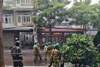 Công nhân môi trường nỗ lực thu gom cây, cỏ, rác sau bão số 13