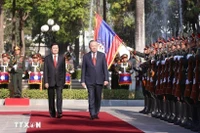 Lễ đón trọng thể Tổng Bí thư Tô Lâm tại thủ đô Vientiane của CHDCND Lào