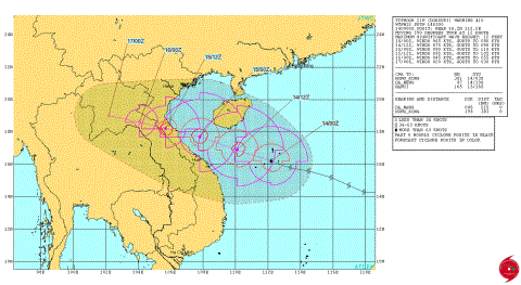 Hướng di chuyển bão số 10. Theo Hải quân Mỹ