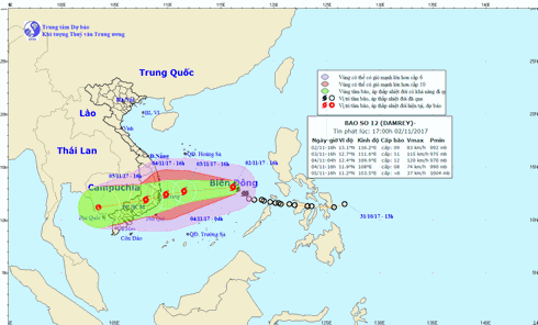 Đường đi và vị trí cơn bão số 12