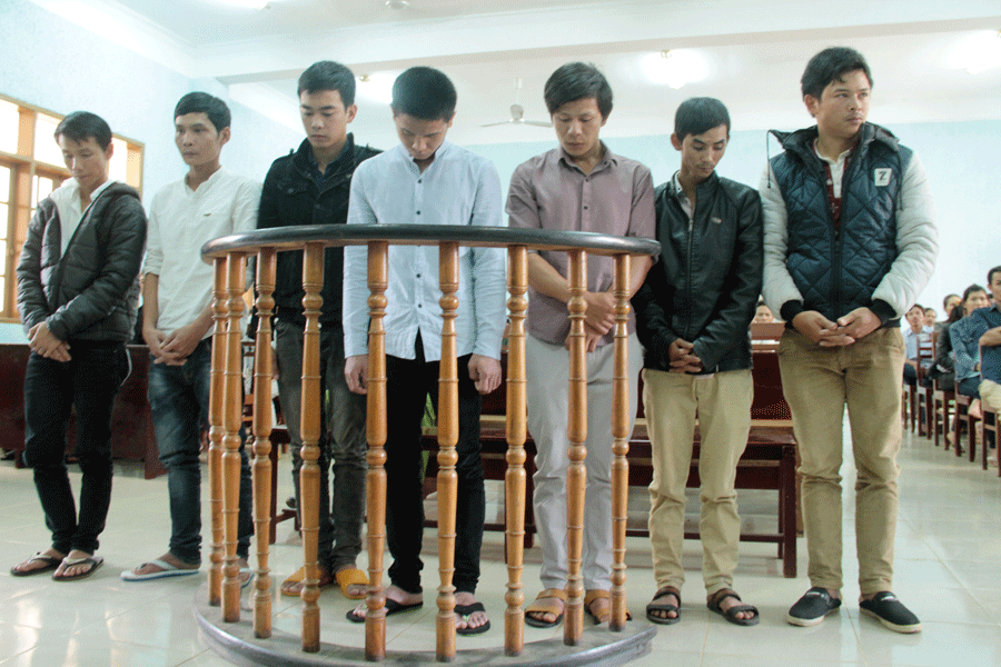 Các bị cáo tại phiên tòa. Ảnh: V.N Các bị cáo tại phiên tòa. Ảnh: V.N