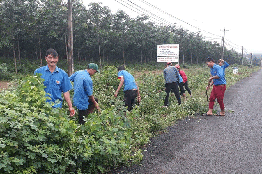 Đoàn viên thanh niên xã Ia Boòng phát quang tỉnh lộ 663. Ảnh: H.T