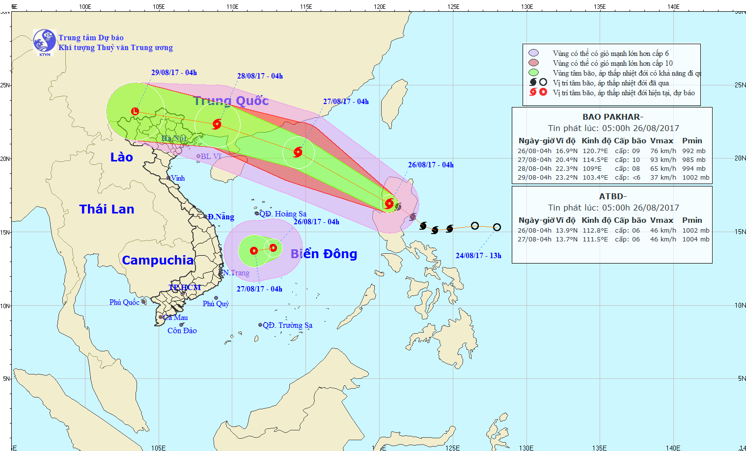 Diễn biến đường đi của cơn bão.