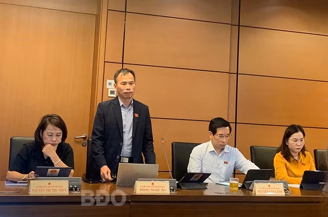 Đại biểu Đồng Ngọc Ba tham gia thảo luận dự án Luật Dữ liệu. Ảnh: Đoàn ĐBQH tỉnh