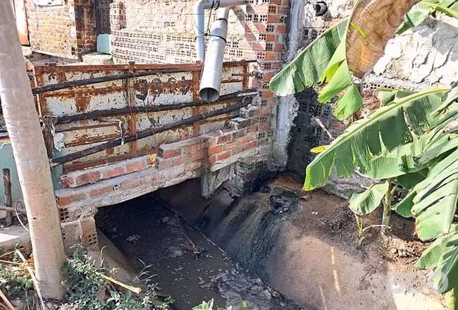 Nước thải chăn nuôi từ các hộ chăn nuôi heo xả thẳng ra kênh mương. Ảnh: V.L