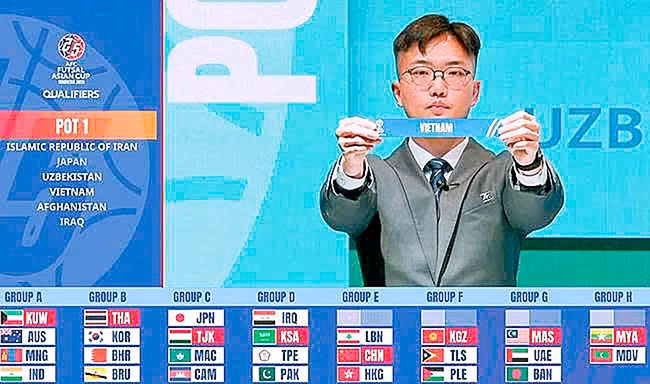 Lá thăm đưa đội tuyển futsal Việt Nam ở cùng bảng E với các đối thủ Lebanon, Trung Quốc và Hong Kong (Trung Quốc). Ảnh: NLĐ