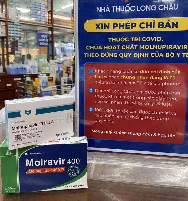 Bình Định đã có một số nhà thuốc bán thuốc có chứa hoạt chất Molnupiravir. Ảnh: Nhà thuốc Long Châu