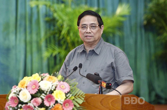 Thủ tướng Chính phủ Phạm Minh Chính yêu cầu tỉnh Bình Định nêu cao tinh thần, hào khí Tây Sơn, đưa Bình Định phát triển nhanh và bền vững. Ảnh: phúc hân