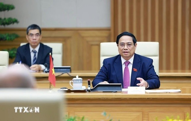 Thủ tướng Phạm Minh Chính phát biểu tại cuộc tiếp kiến Quốc vương Campuchia Norodom Sihamoni. (Ảnh: Dương Giang/TTXVN) Thủ tướng Phạm Minh Chính phát biểu tại cuộc tiếp kiến Quốc vương Campuchia Norodom Sihamoni. (Ảnh: Dương Giang/TTXVN)