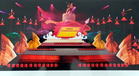 Phối cảnh thiết kế sân khấu Lễ hội đường phố “Võ cổ truyền Việt Nam - Hội tụ và tỏa sáng”.
