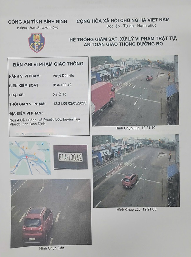 Một trường hợp vi phạm vượt đèn đỏ bị phát hiện ngày 2.5. Ảnh: Cơ quan CA cung cấp