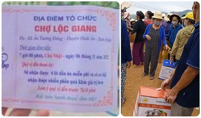 Giấy mời tham dự chương trình “Quà tặng người nội trợ” và người dân tham dự chương trình ở Hoài Ân. Ảnh: Người dân cung cấp Giấy mời tham dự chương trình “Quà tặng người nội trợ” và người dân tham dự chương trình ở Hoài Ân. Ảnh: Người dân cung cấp