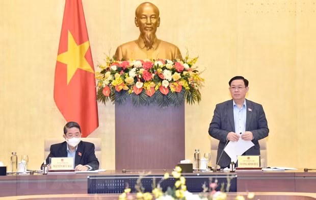 Chủ tịch Quốc hội Vương Đình Huệ phát biểu. (Ảnh: TTXVN)