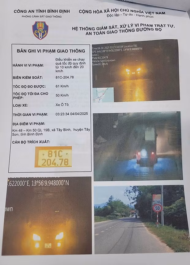 Hình ảnh vi phạm vượt quá tốc độ quy định của ô tô biển số 81C 204.78. Hình ảnh vi phạm vượt quá tốc độ quy định của ô tô biển số 81C 204.78.