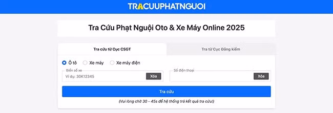 Lựa chọn hình thức: Tra cứu từ Cục CSGT