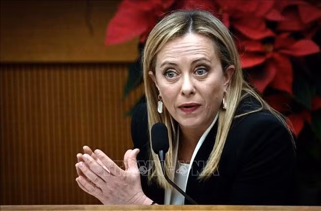 Thủ tướng Italy Giorgia Meloni phát biểu trong cuộc họp báo ở Rome. Ảnh (tư liệu): AFP/TTXVN