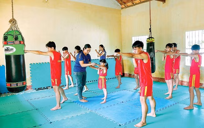 Võ đường Trung Trụ (xã Hoài Sơn) một trong những điểm sáng trong công tác đào tạo và huấn luyện võ sĩ môn kickboxing Bình Định tại TX Hoài Nhơn. Ảnh: K.V