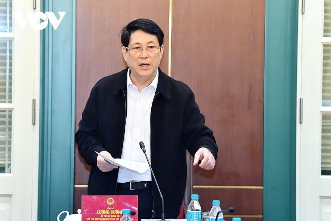 Chủ tịch nước Lương Cường phát biểu tại buổi làm việc.