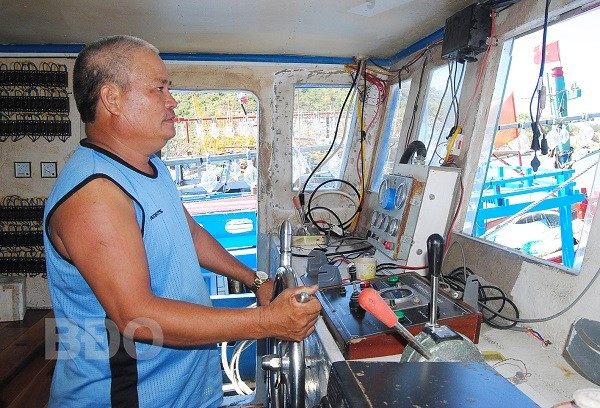 Tàu cá của ngư dân Bùi Văn Quang (xã Mỹ Thắng, huyện Phù Mỹ) ở cảng cá Đề Gi (Phù Cát) vào chiều 5.7.