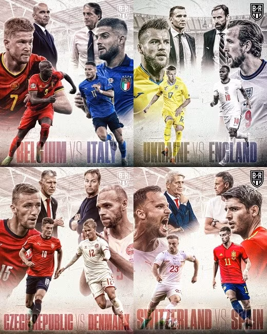 4 cặp đấu tứ kết EURO 2021. (Ảnh: Bleacher Reports)