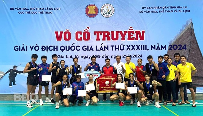Đoàn Bình Định giành vị trí nhất toàn đoàn nội dung đối kháng với 7 HCV, 2 HCB và 1 HCĐ. Ảnh: ĐVCC Đoàn Bình Định giành vị trí nhất toàn đoàn nội dung đối kháng với 7 HCV, 2 HCB và 1 HCĐ. Ảnh: ĐVCC