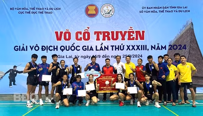 Đoàn Bình Định giành vị trí nhất toàn đoàn nội dung đối kháng với 7 HCV, 2 HCB và 1 HCĐ. Ảnh: ĐVCC