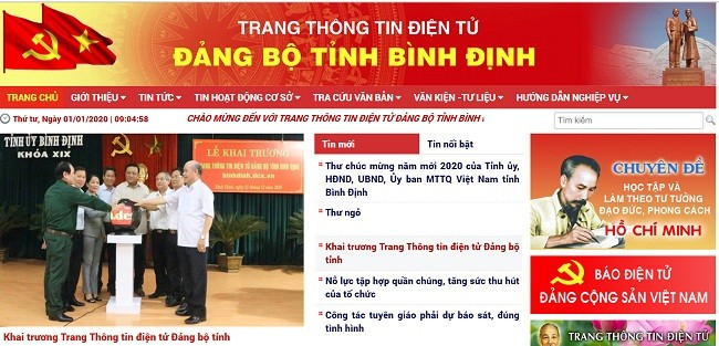 Giao diện Trang thông tin điện tử Đảng bộ tỉnh Bình Định.