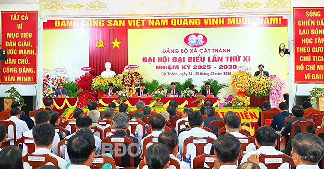 Đại hội đại biểu Đảng bộ xã Cát Thành (huyện Phù Cát) lần thứ XI, nhiệm kỳ 2025 - 2030, diễn ra tháng 2.2025. Ảnh: THIÊN TRÚC