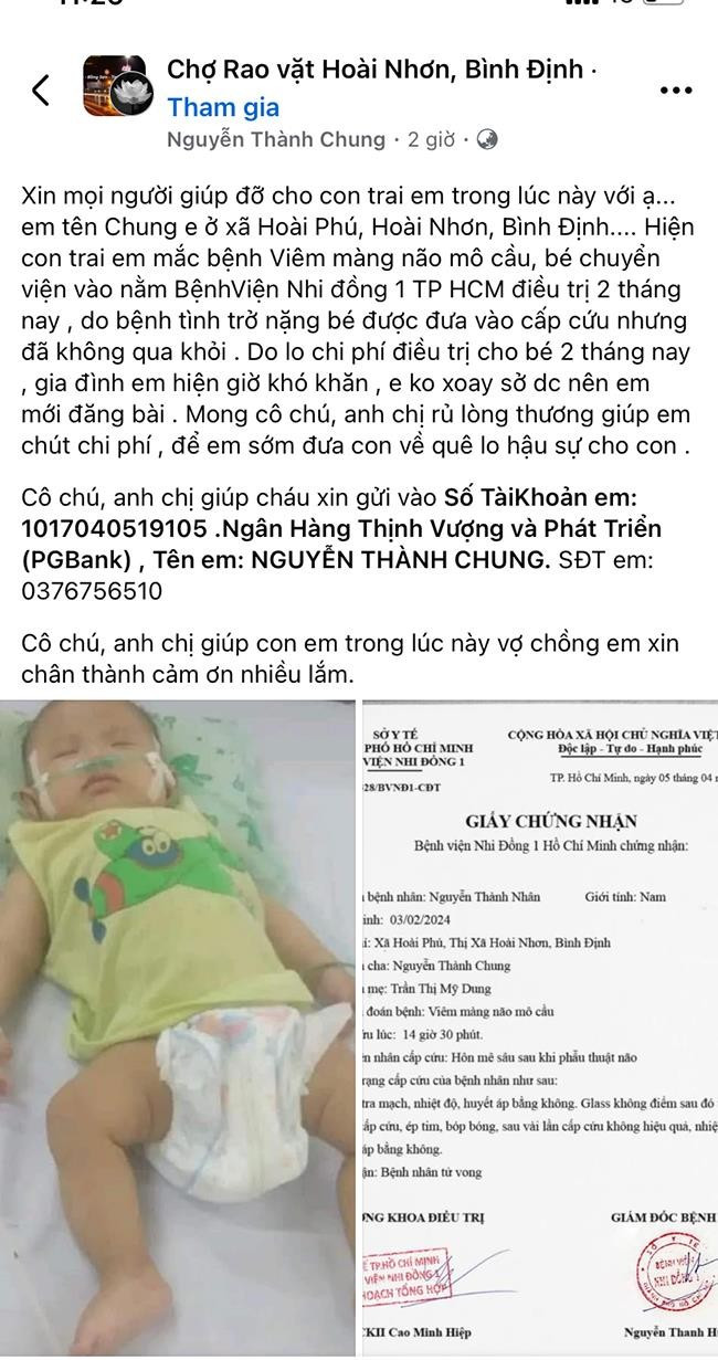 Đối tượng lừa đảo đăng tải câu chuyện bịa đặt để lừa tiền từ thiện. Ảnh chụp màn hình