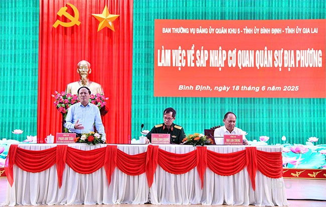 Chủ tịch UBND tỉnh Bình Định Phạm Anh Tuấn phát biểu tại buổi làm việc. Ảnh: H.P