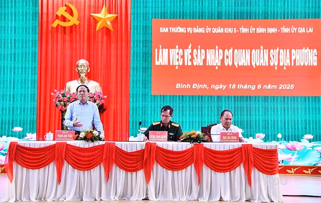 Chủ tịch UBND tỉnh Bình Định Phạm Anh Tuấn phát biểu tại buổi làm việc. Ảnh: H.P