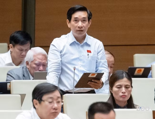 ĐB Nguyễn Văn Cảnh đề nghị cần quy định trong luật về cơ quan có thẩm quyền được phép duyệt áo dài là di sản văn hóa phi vật thể quốc gia. Ảnh: Đoàn ĐBQH tỉnh