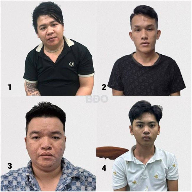 Nghĩa (1), Danh (2), Tùng (3), Trung (4) chuyên cưỡng đoạt tiền của tiếp viên, quản lý karaoke. Ảnh: ĐVCC