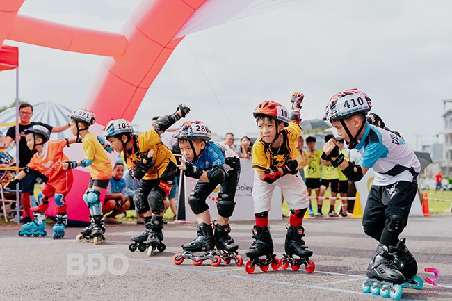 VĐV “nhí” của CLB Patin Quy Nhơn tham gia cuộc đua tốc độ Giải Roller League cup năm 2023. Ảnh: CLBCC