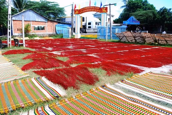 Sắc màu đặc trưng của làng nghề chiếu cói của thôn Gia An Đông.