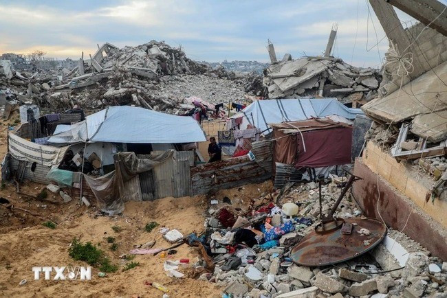 Những ngôi nhà bị phá hủy do xung đột tại Beit Lahia, Dải Gaza. (Ảnh: THX/TTXVN)