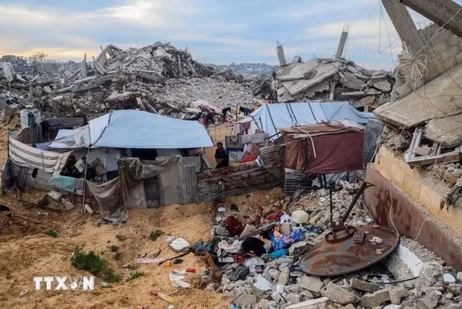 Những ngôi nhà bị phá hủy do xung đột tại Beit Lahia, Dải Gaza. (Ảnh: THX/TTXVN)