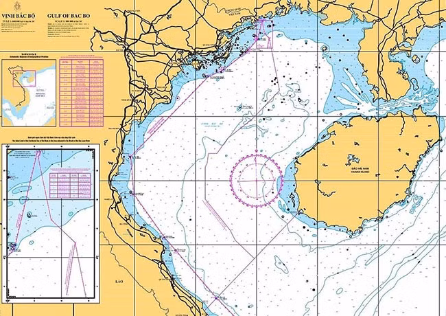 Hải đồ đường cơ sở dùng để tính chiều rộng lãnh hải của Việt Nam trong Vịnh Bắc Bộ. Ảnh: UN