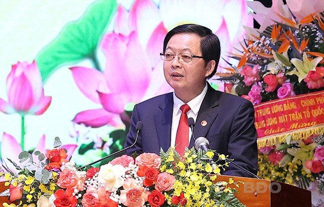 Đồng chí Hồ Quốc Dũng - Ủy viên Ban Chấp hành Trung ương Đảng, Bí thư Tỉnh ủy Gia Lai, phát biểu nhận nhiệm vụ. Ảnh: H.PHÚC