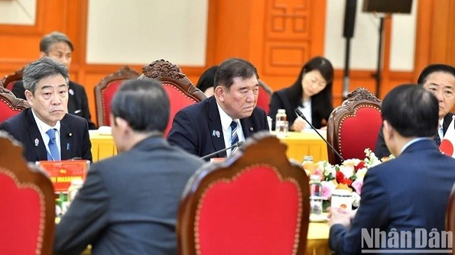 Thủ tướng Nhật Bản Ishiba Shigeru phát biểu tại buổi hội kiến. (Ảnh: ĐĂNG KHOA) Thủ tướng Nhật Bản Ishiba Shigeru phát biểu tại buổi hội kiến. (Ảnh: ĐĂNG KHOA)