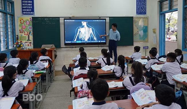 Một tiết dạy của giáo viên Trường Tiểu học số 1 Đập Đá. Ảnh: N.Q Một tiết dạy của giáo viên Trường Tiểu học số 1 Đập Đá. Ảnh: N.Q