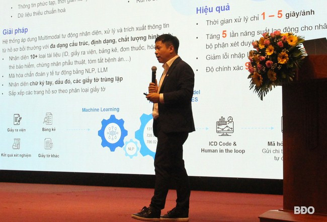 Ông Lê Hồng Việt, Tổng Giám đốc Công ty CP FPT Smart Cloud trình bày tham luận về kiến tạo tương lai kinh doanh mới với AI chia sẻ về xu hướng các DN ứng dụng AI vào vận hành và kinh doanh, AI Factory. Ảnh: T.LỢI Ông Lê Hồng Việt, Tổng Giám đốc Công ty CP FPT Smart Cloud trình bày tham luận về kiến tạo tương lai kinh doanh mới với AI chia sẻ về xu hướng các DN ứng dụng AI vào vận hành và kinh doanh, AI Factory. Ảnh: T.LỢI