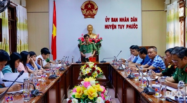 Quang cảnh buổi làm việc tại UBND huyện Tuy Phước. Ảnh: K.A Quang cảnh buổi làm việc tại UBND huyện Tuy Phước. Ảnh: K.A