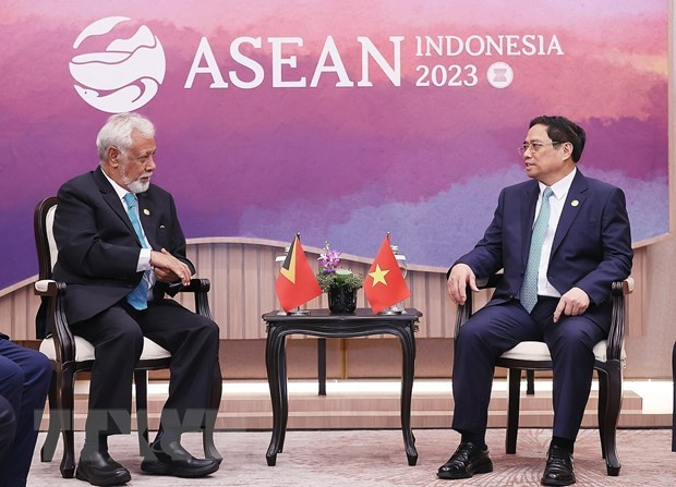 Thủ tướng Phạm Minh Chính gặp Thủ tướng Timor-Leste Xanana Gusmao. (Ảnh: Dương Giang/TTXVN) Thủ tướng Phạm Minh Chính gặp Thủ tướng Timor-Leste Xanana Gusmao. (Ảnh: Dương Giang/TTXVN)