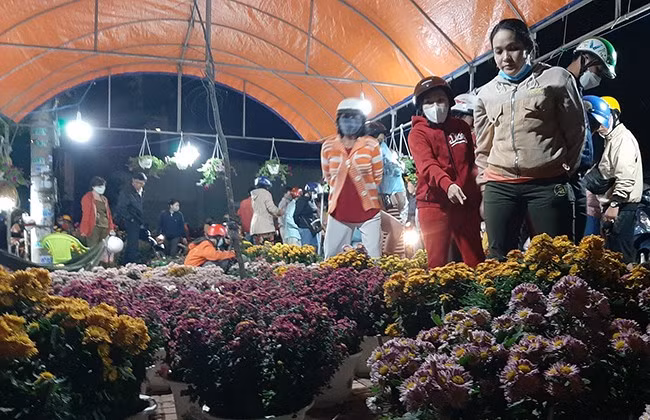 Chợ hoa trên đường Hồ Sĩ Tạo và Đào Tấn rất đông người đến xem và mua hoa Chợ hoa trên đường Hồ Sĩ Tạo và Đào Tấn rất đông người đến xem và mua hoa